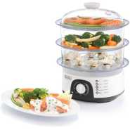 BLACK+DECKER 10L Vegetable Food Steamer 3-Tier Detachable With Timer and Dishwasher Safe, Makes Preparation Quick pot- Clear