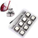 Stainless Steel Ice Cubes Chilling Cube Whiskey Stones Durable Reusable Chilling Stones for Whiskey Wine, Whiskey Stones for Kitchen Bar(Pack of 8) With A Tong- Silver