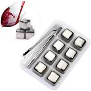 Stainless Steel Ice Cubes Chilling Cube Whiskey Stones Durable Reusable Chilling Stones for Whiskey Wine, Whiskey Stones for Kitchen Bar(Pack of 8) With A Tong- Silver