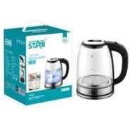 Winningstar 1.8L SS201 High Borosilicate Glass Electric Kettle with 0.4cm Heating Plate Boil/Dry Auto Power Off Protection 75cm Copper Charging Wire VDE Plug- Clear