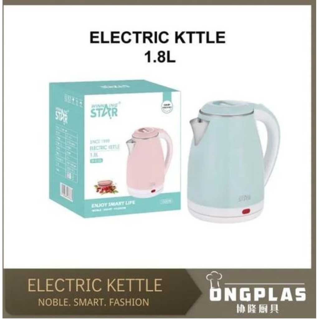 Winningstar 1.8 Litre Quick Boiling Double Layer Stainless Steel Electric Kettle- Multicolor.
