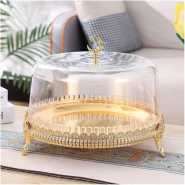 30CM Gold Rim Cake Stand with Acrylic Dome Round Fruit Cheese Cake Dessert Serving Tray Platter Use as Salad Punch Bowl for Home Kitchen Baker's Bakery Bin Cupcake Carrier Box.