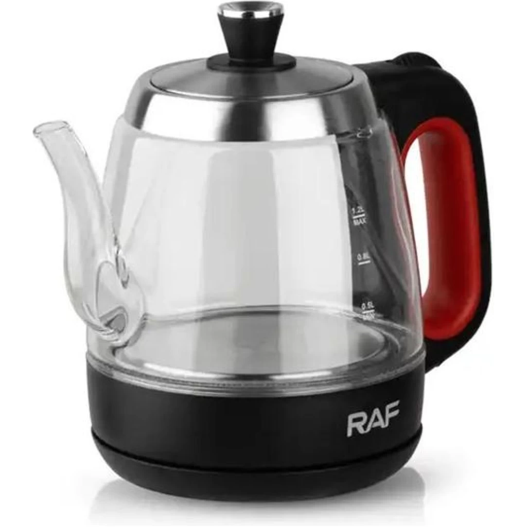 RAF 1.2L Electric Glass Kettle Heat Resistant Boiling Ceramic Glass Kettle Double Layer Protection Protative Glass Kettle 1350W- Multicolor