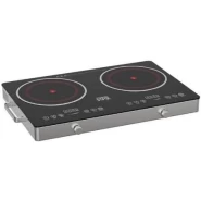 Winningstar Double Induction Cooker Inverter Infrared Cooker Portable Ceramic Glass Plate Sensor Touch & Knob Control, Black Crystal Panel, 120 Mins Timer, Safety Lock, Overheat Protection -Silver
