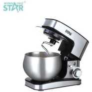 Winningstar Stand Mixer Cook Machine 5L with 304 Stainless Steel Bowl/Egg Beater Aluminium Dough Hook/Flat Agitator Spatula LED Indicator Light 4 Sucker Feet- Silver