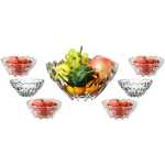 DELISOGA 7 Piece Crystal Glass Bowl Set Decorative Fruit Bowl Set Fruit Trifle Crystal Cut Effect Salad Ice Cream Guests Serving Bowls Glass Dessert Sundae Glasses Prawn Cocktail Appetizer Serving