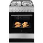 Electrolux Cooker 60x60cm 3 Gas Burners + 1 Electric Plate LKM6200IX; With Electric Oven & Grill, Oven Fan, Rotisserie, 1 Hand Ignition, Bottom Warming Tray – Silver
