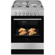 Electrolux Cooker 60x60cm 3 Gas Burners + 1 Electric Plate LKM6200IX; With Electric Oven & Grill, Oven Fan, Rotisserie, 1 Hand Ignition, Bottom Warming Tray – Silver