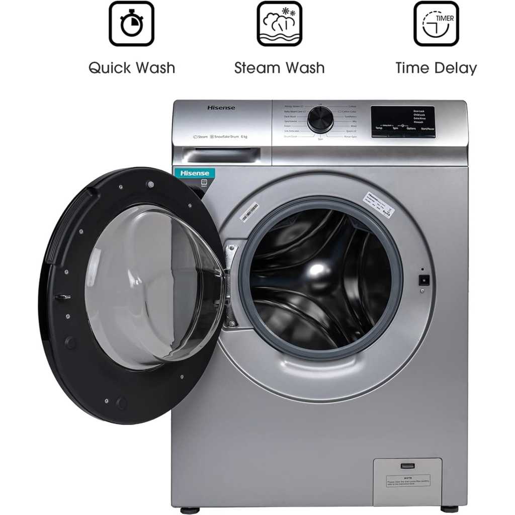 Hisense 6kg Front Loading Washing Machine 1000 RPM Free Standing Model WFVB6010MS - Grey