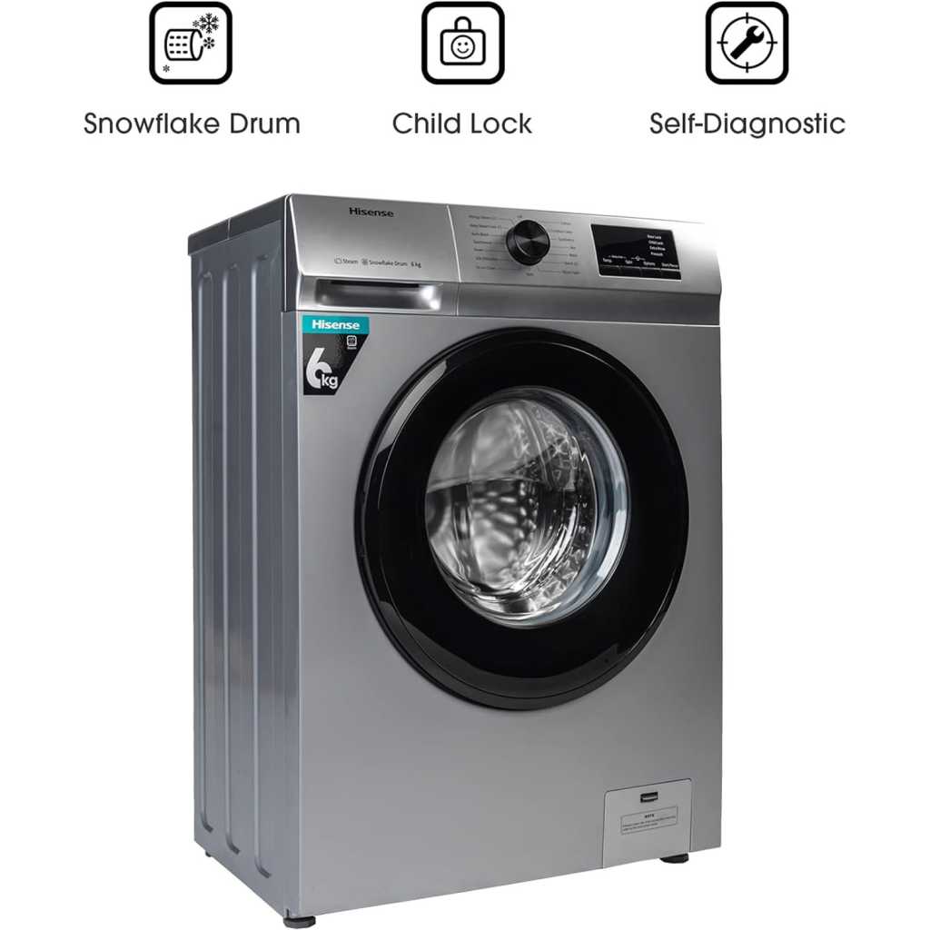 Hisense 6kg Front Loading Washing Machine 1000 RPM Free Standing Model WFVB6010MS - Grey