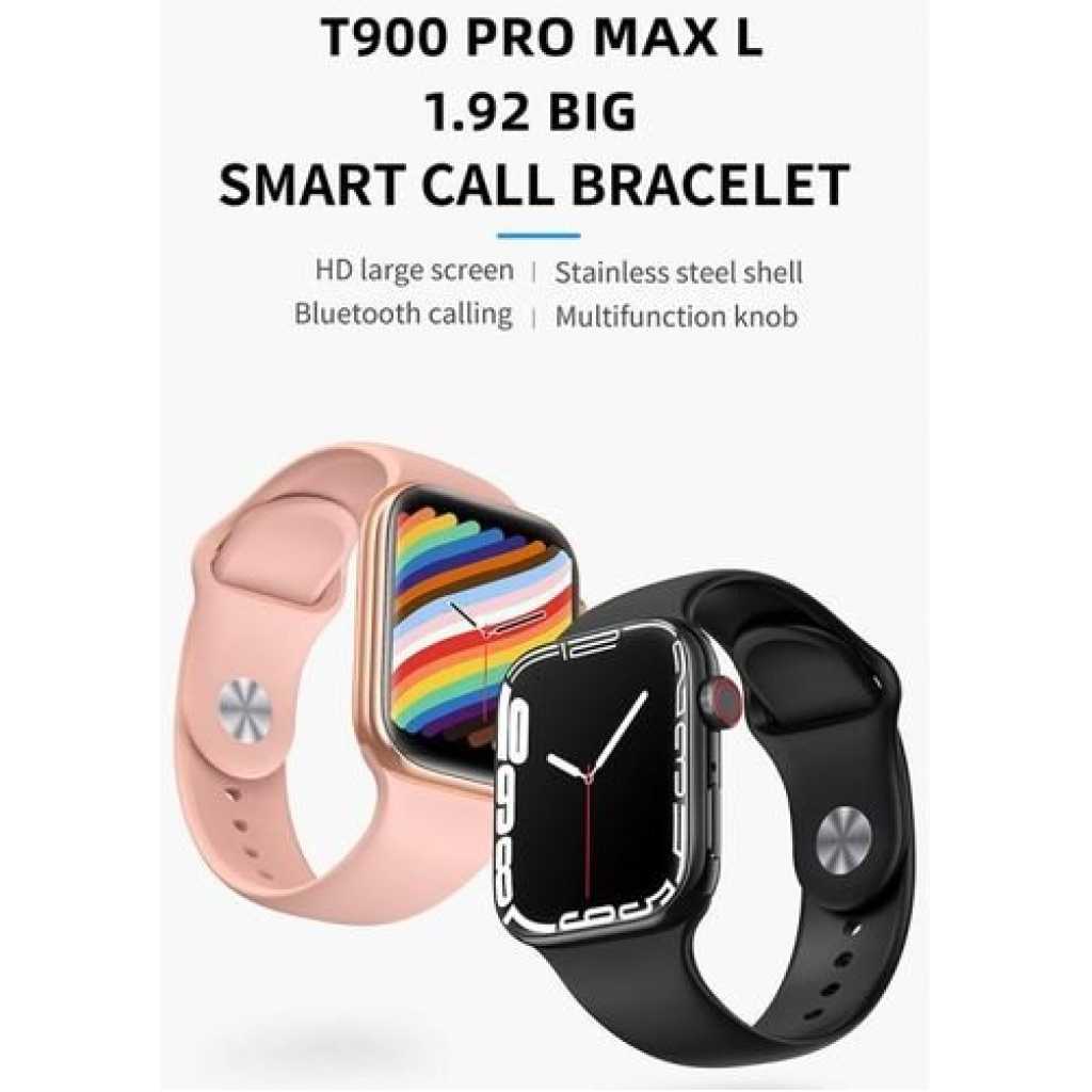 T900 Pro Max L Smart Watch, 2.02 Inch Series 9, Touchscreen, Dustproof, Heart Rate Monitor, Fitness Tracker, Passometer, Sleep Tracker, Countdown, Call Reminder, Answer Call, Blood Oxygen Monitor, Activity Tracker, Push Message, Message Reminder, Dial Call, Sleep Tracker, Alarm Clock, Calender, 5-10 Days Battery Life, For Android & iOS - Pink