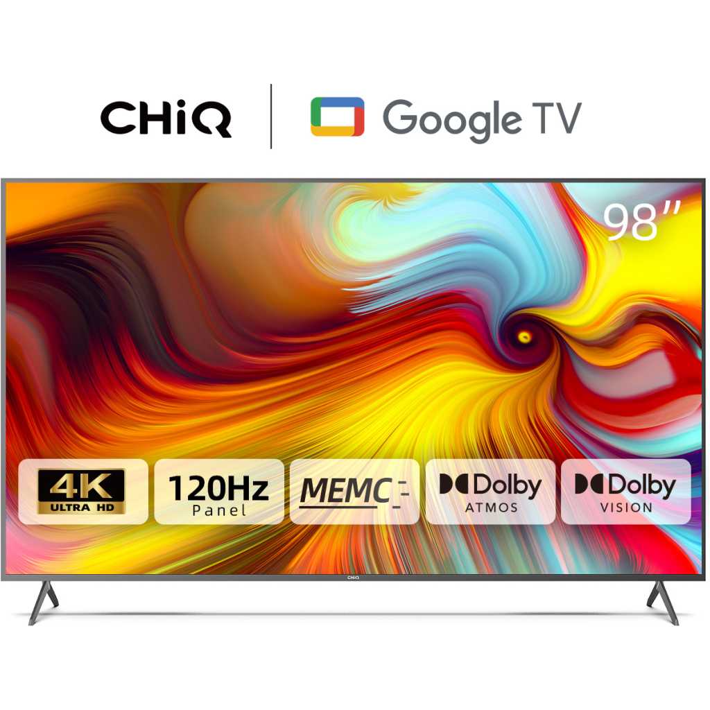 CHiQ 98 - Inch UHD 4K LED Smart TV U98F8TG, Google TV, Android 11.0, HDR10, A+ Screen, WiFi, Bluetooth 5.0, Netflix, YouTube, Prime Video, Full screen display, HDMI, USB - Black