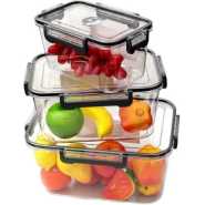 3-Piece Clear Acrylic Sealed Food Storage Containers with Lids Box For Fruit Food Transparent kitchen storage Fridge Containers Lunch Box