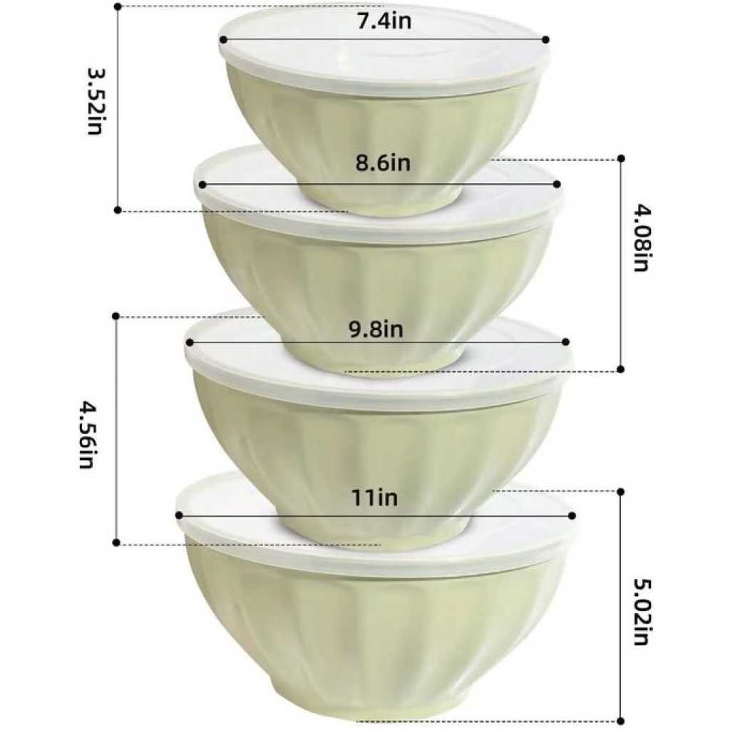 4 Piece Large Plastic Nesting Mixing Bowls With Lids Set,Includes 4 Microwave safe Mixing Bowl For Kitchen Prepping, Baking,Cooking Food Salad Bowl