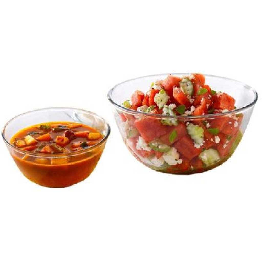 2 Piece Borosilicate Glass Serving Mixing Bowls For Kitchen & Dining Dishes 1600Ml + 2500Ml- Colorless