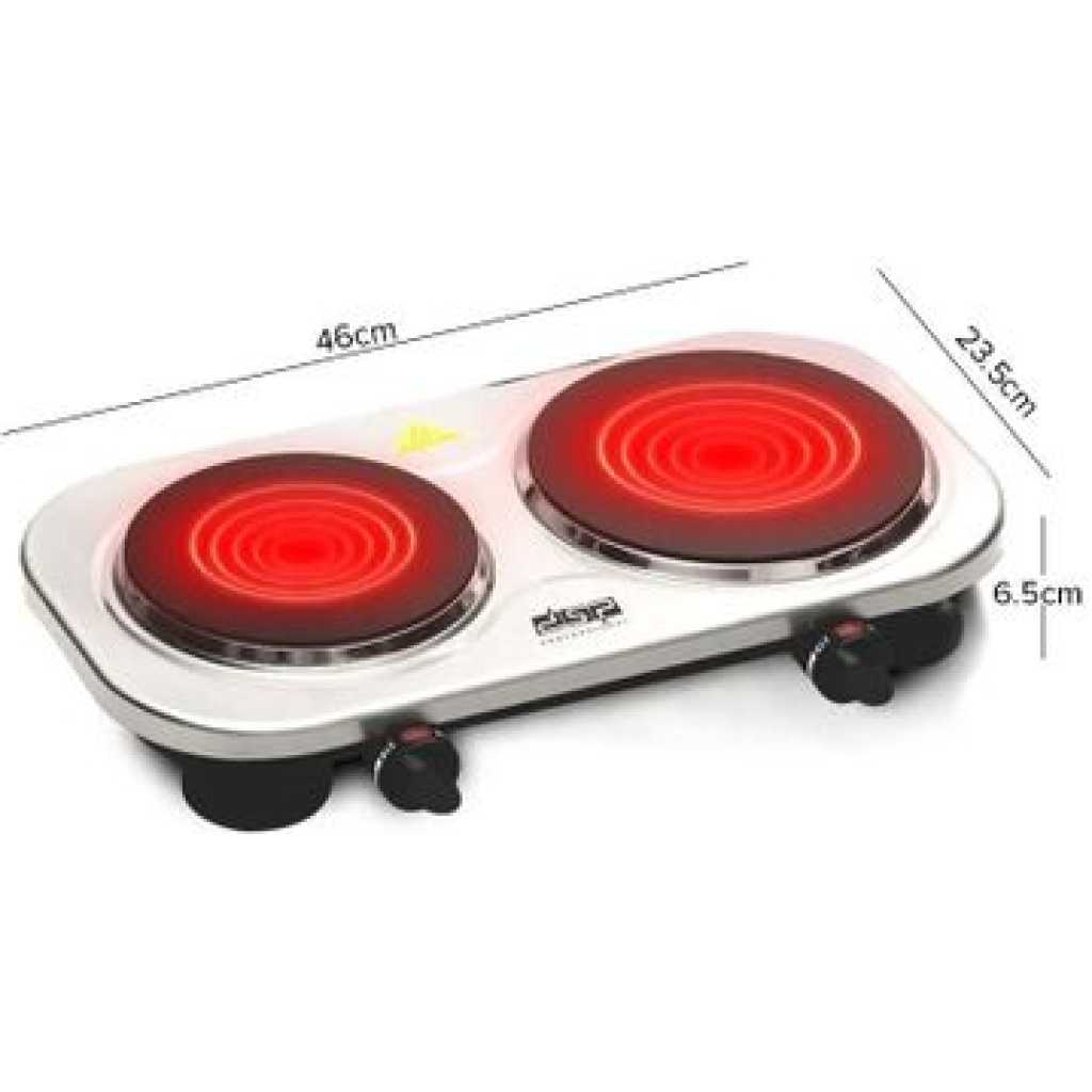 Dsp 200-800W Double Burner Electric Infrared Hot Plate Countertop Cooker Stainless Steel Panel Cooking Stove- Silver