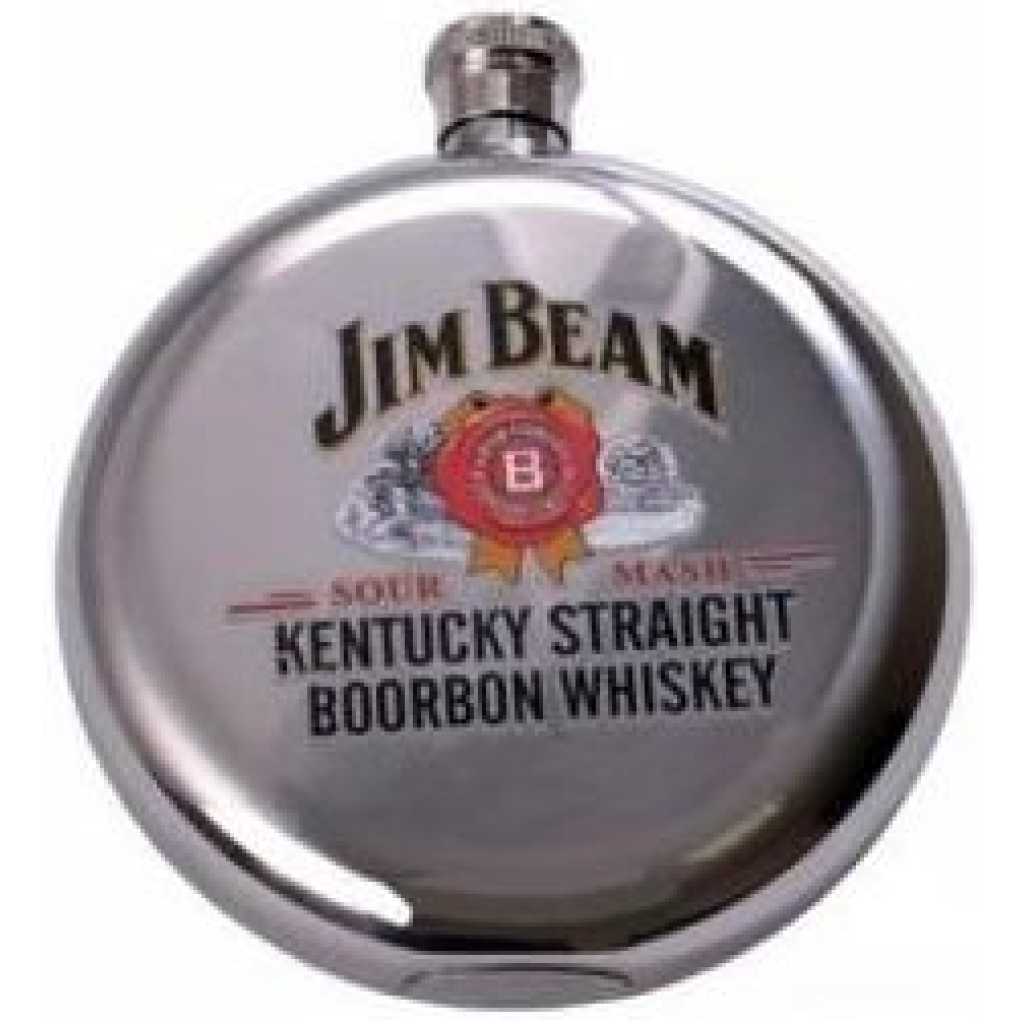 Jim Beam Liquor 2 Hip Flasks 2 Shot Glasses Gift Set Stainless Steel Pocket Drinking Whiskey Flask For Men And Women Festival Gift- Silver