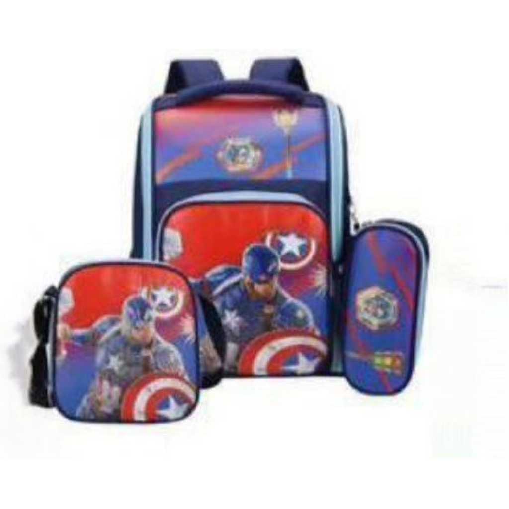 Happile Hard Shell Three Piece Schoolbag Backpack Consist of School Bag,Sling Bag and Pencil Pouch with Kids Favorite Character- Multicolor