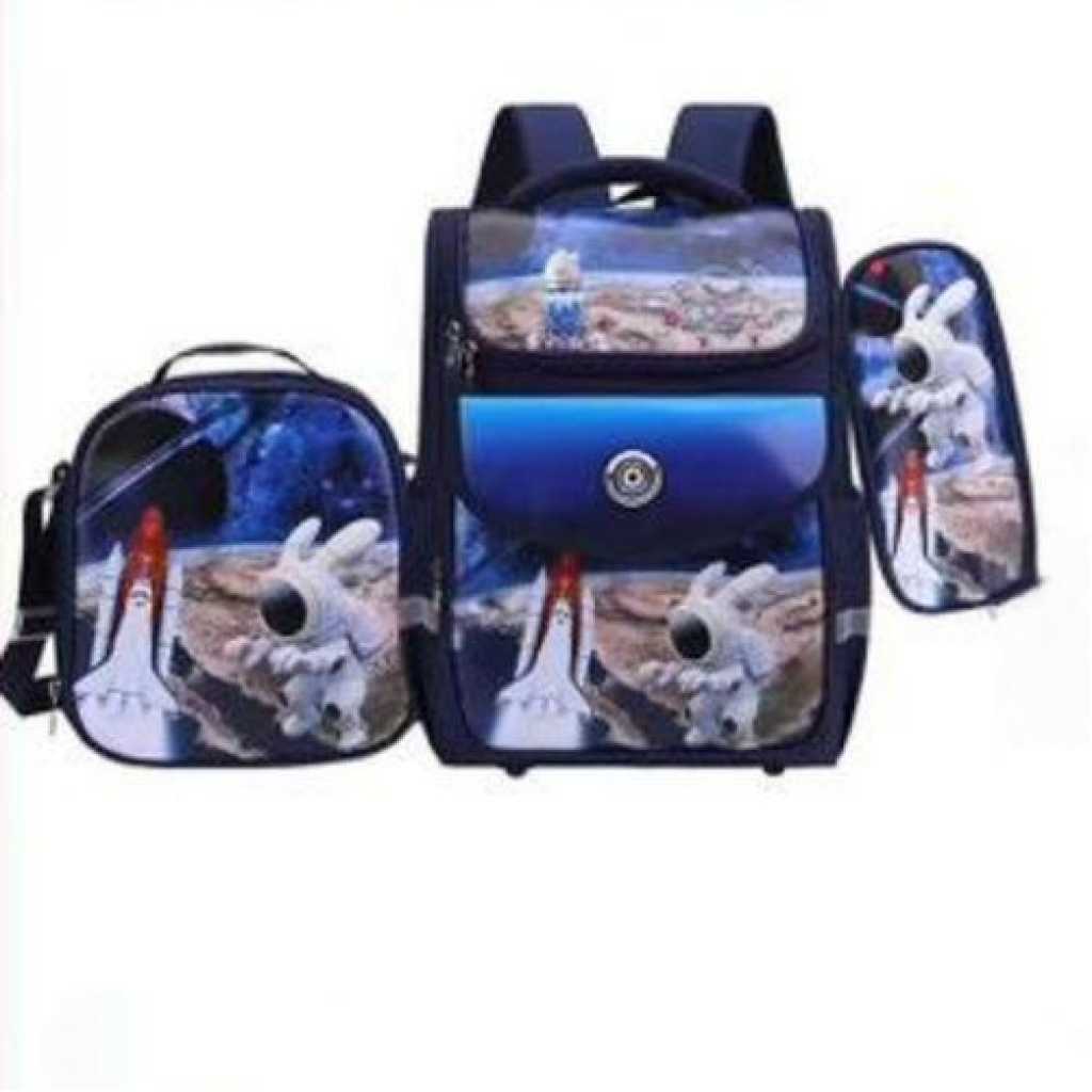 Cartoon Pattern Students Shoulder Backpack Set Of 3 Piece Kids School Bag Lunch Bag Pen Pouch Carrier Bag -Multicolor