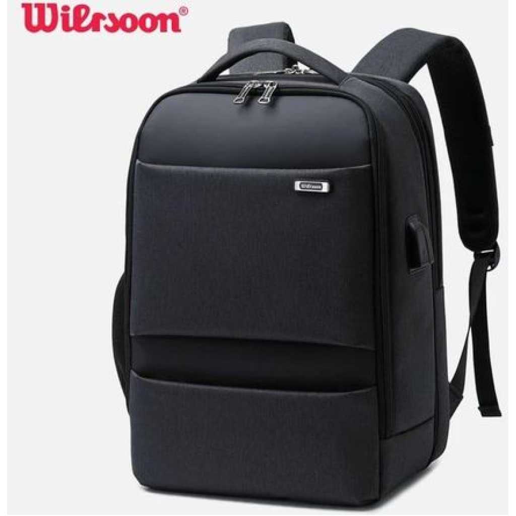 Wiersoon Backpack Laptop Waterproof 15.6 Inch Daily Work Business Backpack Men School back pack mochila Men's Backpack Female- Black