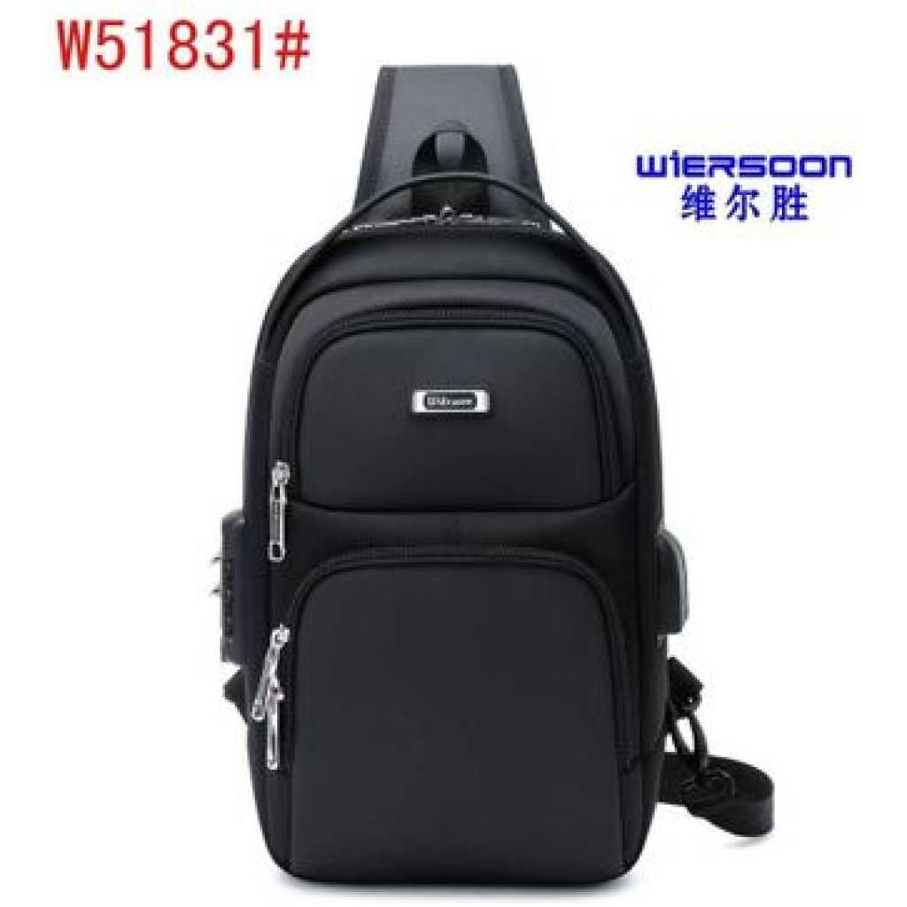 Anti Theft Bag For Men Women, Sling Bag, Man Bags For Men Cross Body, Casual One Shoulder Backpack With USB Charging Port For Travel, Hiking, Commute -Black