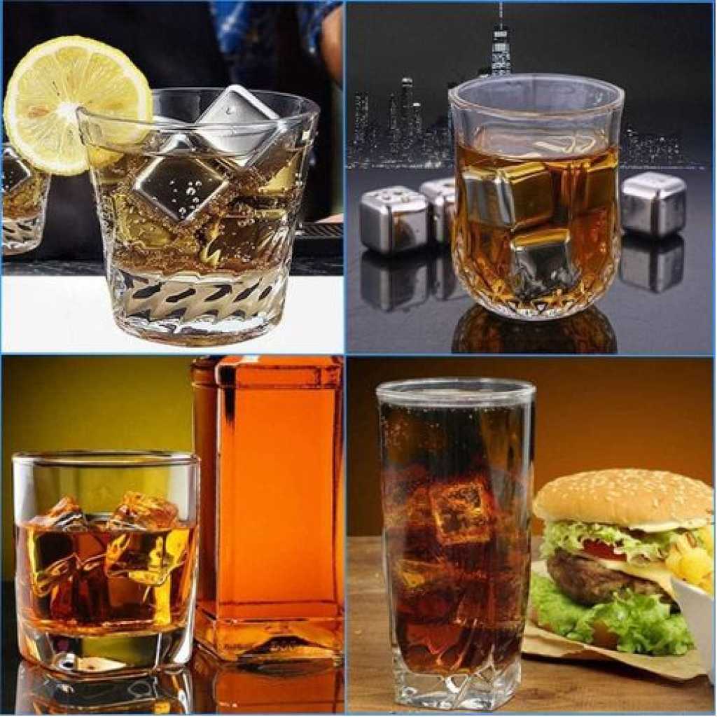 Stainless Steel Ice Cubes Chilling Cube Whiskey Stones Durable Reusable Chilling Stones for Whiskey Wine, Whiskey Stones for Kitchen Bar(Pack of 8) With A Tong- Silver