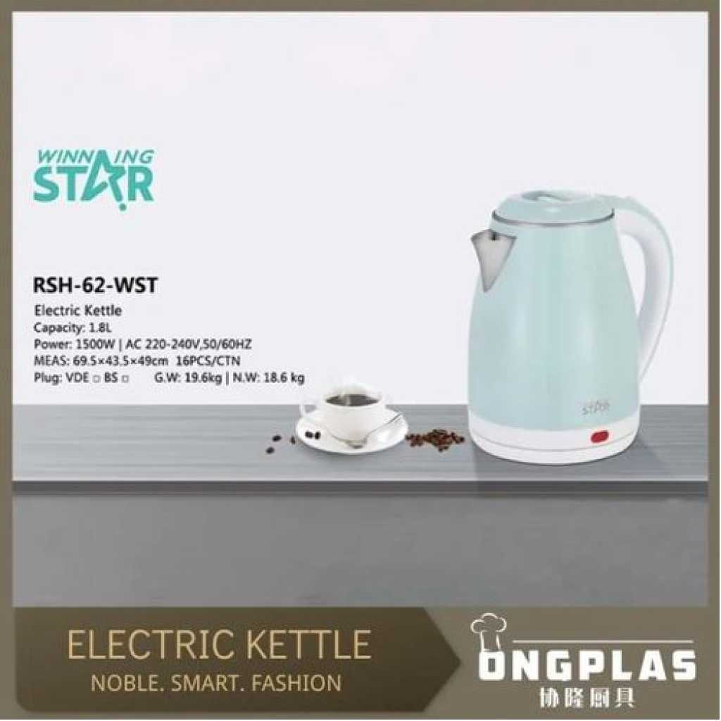 Winningstar 1.8 Litre Quick Boiling Double Layer Stainless Steel Electric Kettle- Multicolor.