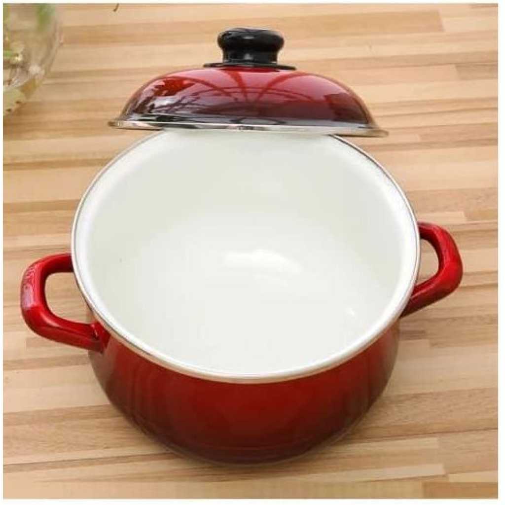 10 Piece Enamel Saucepans Cookware Set Suitable For Induction Coooker- Red/Black