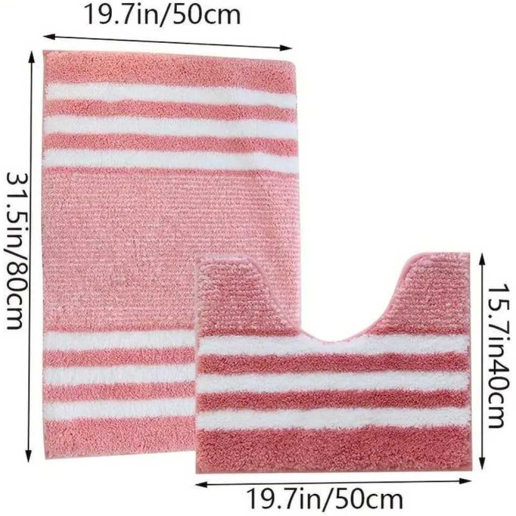 2 Pieces Of Microfiber Bathroom Mats Set, Striped Pattern Non-Slip Bathroom Rug U-Shape Toilet Mat Machine Washable Super Water Absorbent Bath Rug Door Mat, Bathroom Decor- Multicolor