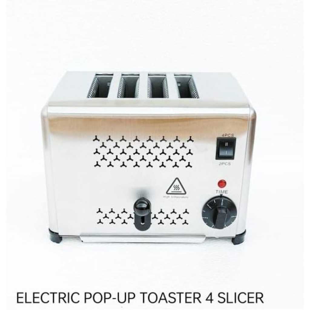 Commercial Automatic Electric Pop Up Bread Toaster 4 Slicer Stainless Steel 5 Gears 4 Slot Electric Toast Oven Household Breakfast Helper - Silver