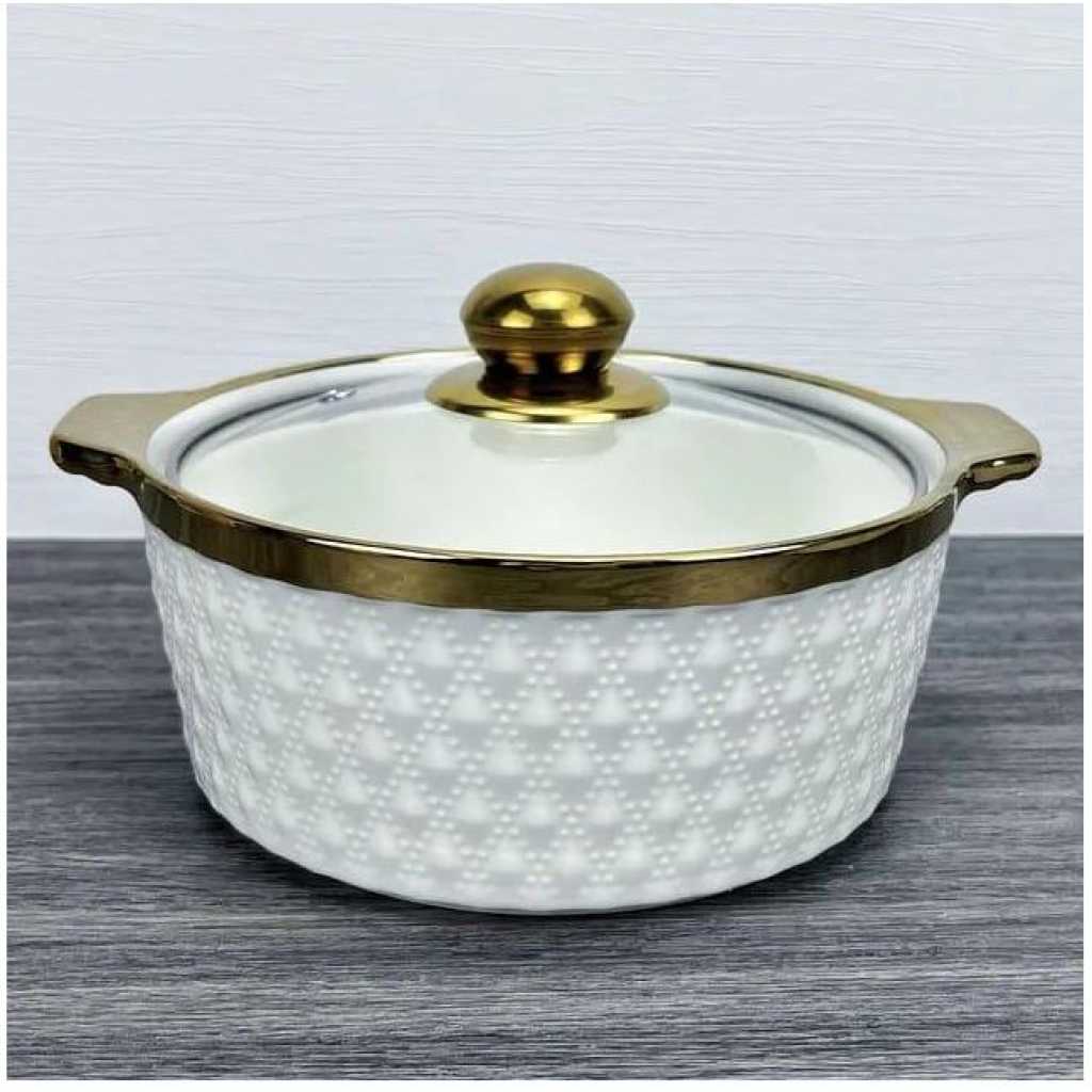 Round Ceramic Casserole Pot Tableware Candle Fire Heating Hotel Dry Soup Pot With Golden Lid