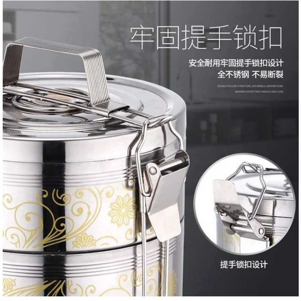 26CM Stainless Steel Air Tight 5 Layers Food Container Carrier Lunch Box Tiffin -Silver