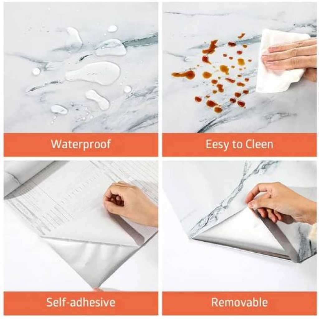 Self-Adhesive Wall Sticker Waterproof Anti Mode and Heat Resistant Drawer 60cm X 200CM Kitchen Oil Proof Foil Stickers Kitchen Backsplash Wallpaper - White Marble 03 (60cm X 200cm) -Multicolor