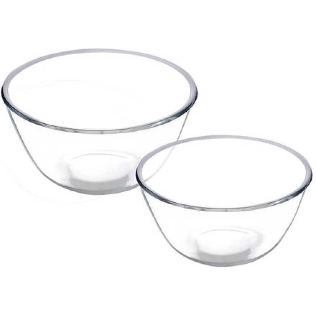 2 Piece Borosilicate Glass Serving Mixing Bowls For Kitchen & Dining Dishes 1600Ml + 2500Ml- Colorless