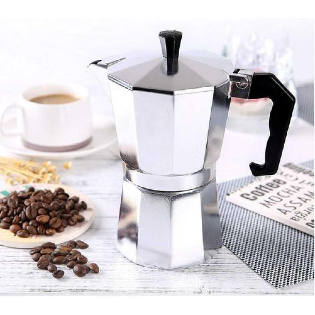 Moka Express Iconic Stovetop Espresso Maker, Makes Real Italian Coffee, Moka Pot 9 Cups (14 Oz - 420 Ml), Aluminium, Silver