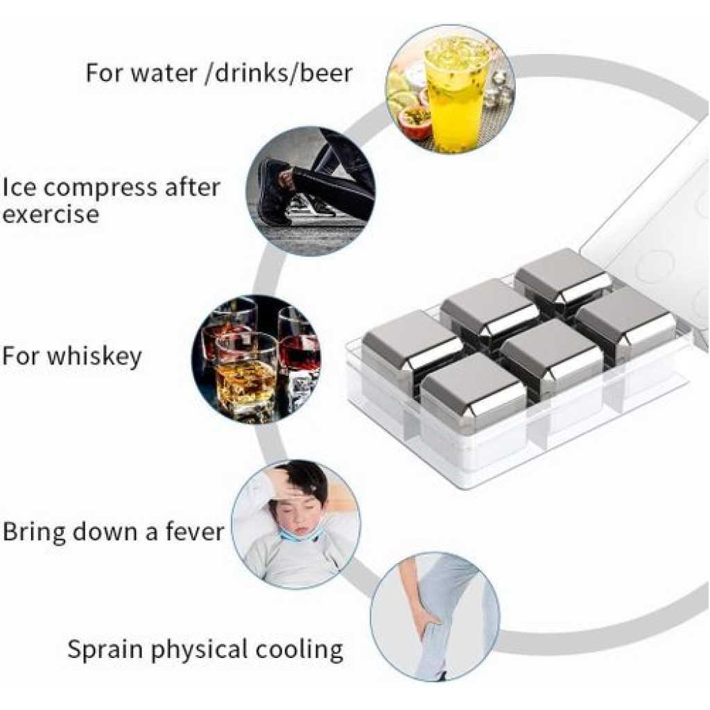 Stainless Steel Ice Cubes Chilling Cube Whiskey Stones Durable Reusable Chilling Stones for Whiskey Wine, Whiskey Stones for Kitchen Bar(Pack of 8) With A Tong- Silver