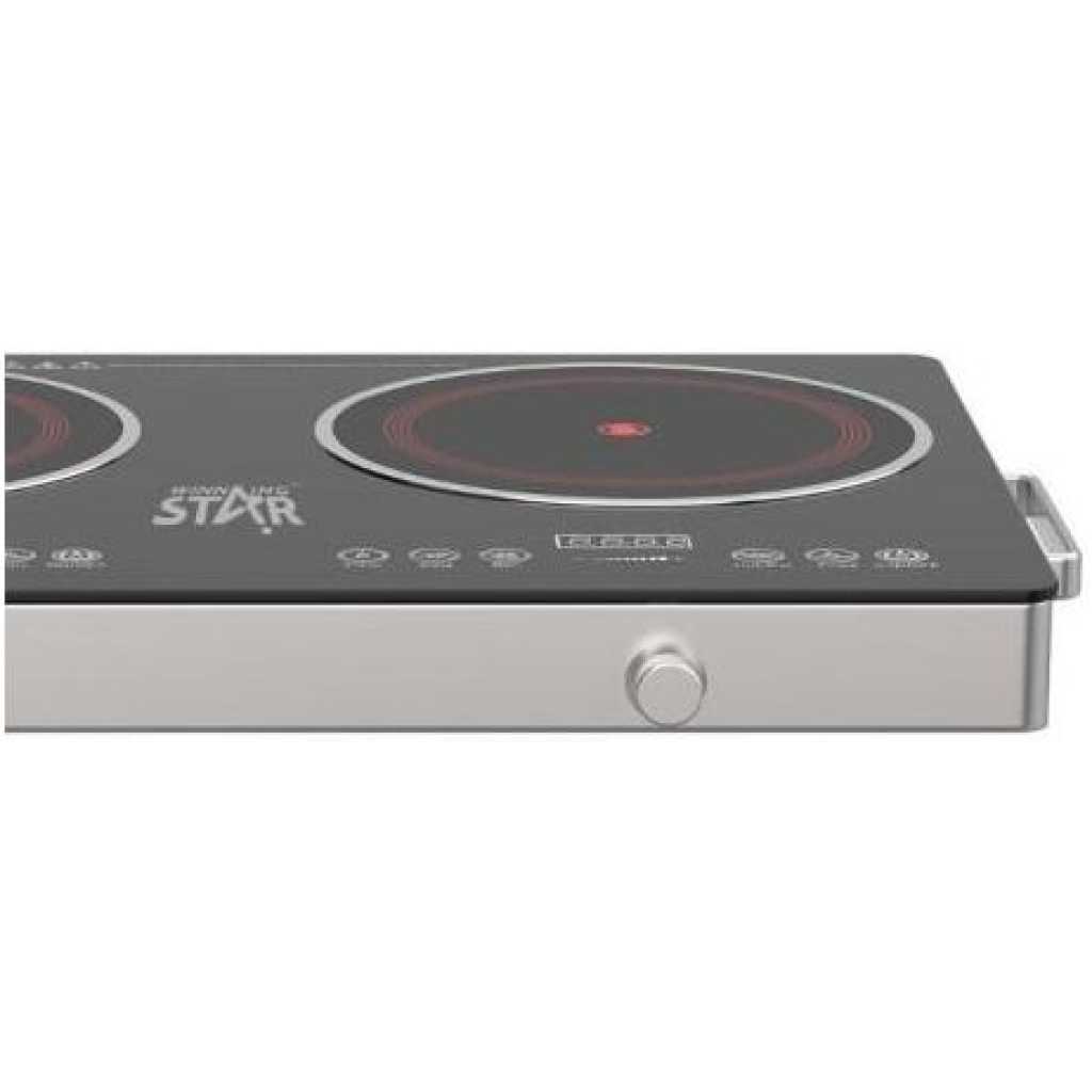 Winningstar Double Induction Cooker Inverter Infrared Cooker Portable Ceramic Glass Plate Sensor Touch & Knob Control, Black Crystal Panel, 120 Mins Timer, Safety Lock, Overheat Protection -Silver