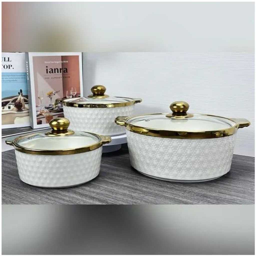 Round Ceramic Casserole Pot Tableware Candle Fire Heating Hotel Dry Soup Pot With Golden Lid