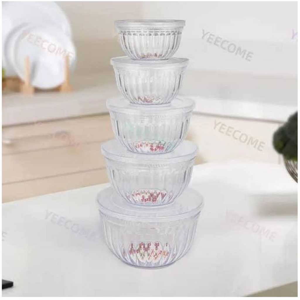 5 Pieces Of Clear Plastic Salad Bowls with Airtight Lids, Disposable To Go Salad Containers for Lunch, Meal, Party, BPA Free Clear Mixing Bowls for Acai, Green Salads, Fruits, Nut