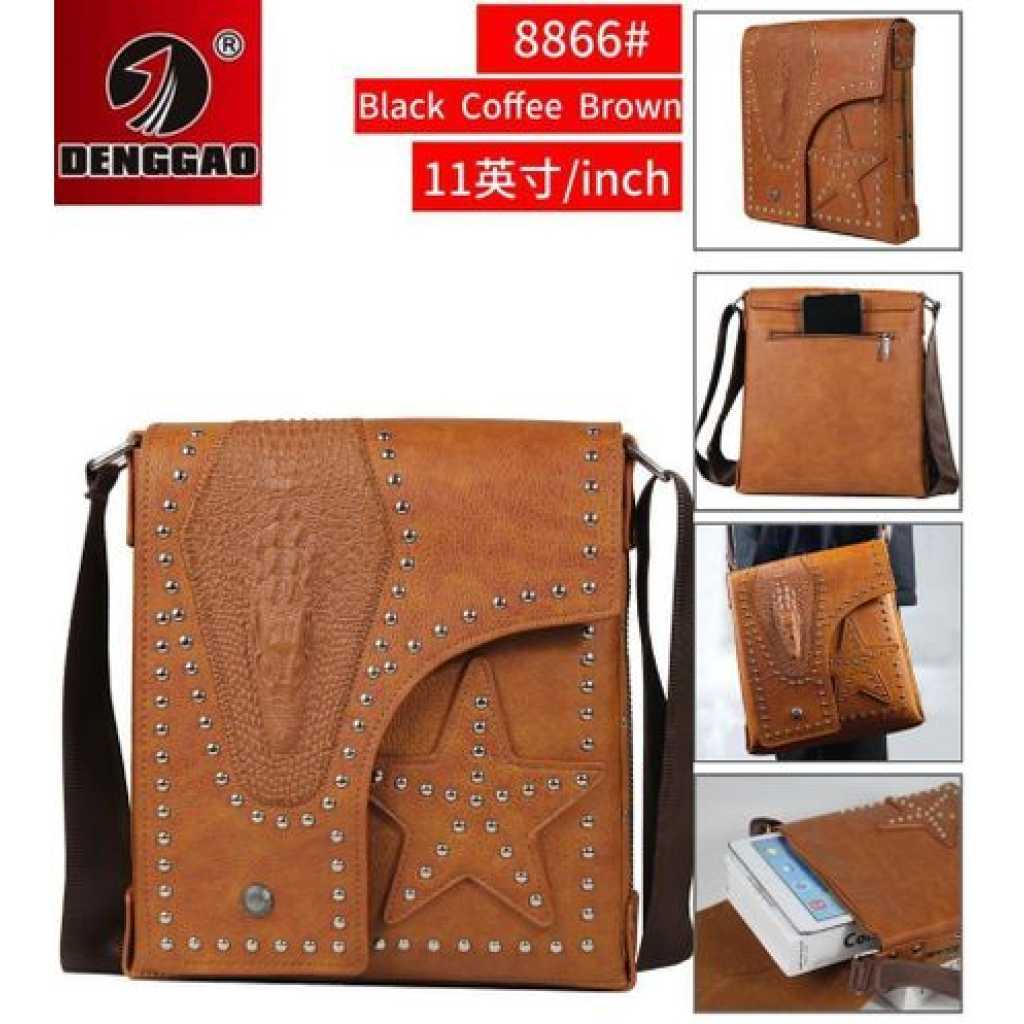 DENGGAO 11 Inch Shoulder Bag Men's Crossbody bag Leather Messenger Casual Handbags Side Satchel Sling Travel Flight Bags Cross Leather Sport Bags for Men And Women Working Shopping Business Travel Daily