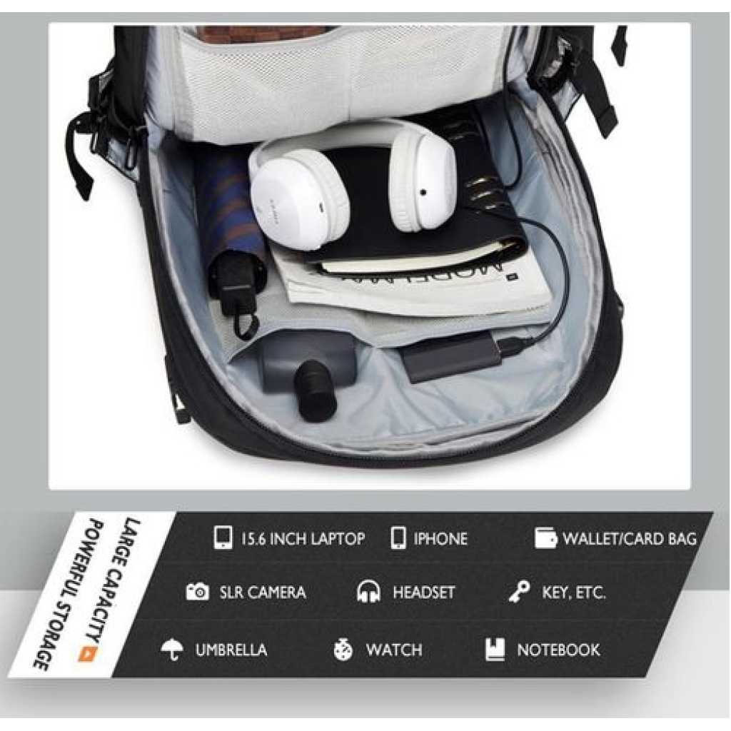 New Men's Business Multifunctional USB Charging Laptop Backpack Water-Repellent Travel School Bag- Multicolor