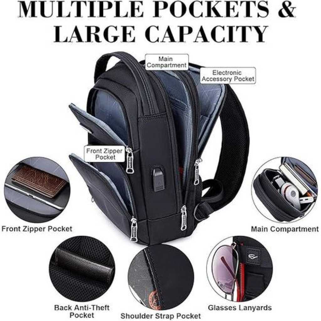 Anti Theft Bag For Men Women, Sling Bag, Man Bags For Men Cross Body, Casual One Shoulder Backpack With USB Charging Port For Travel, Hiking, Commute -Black