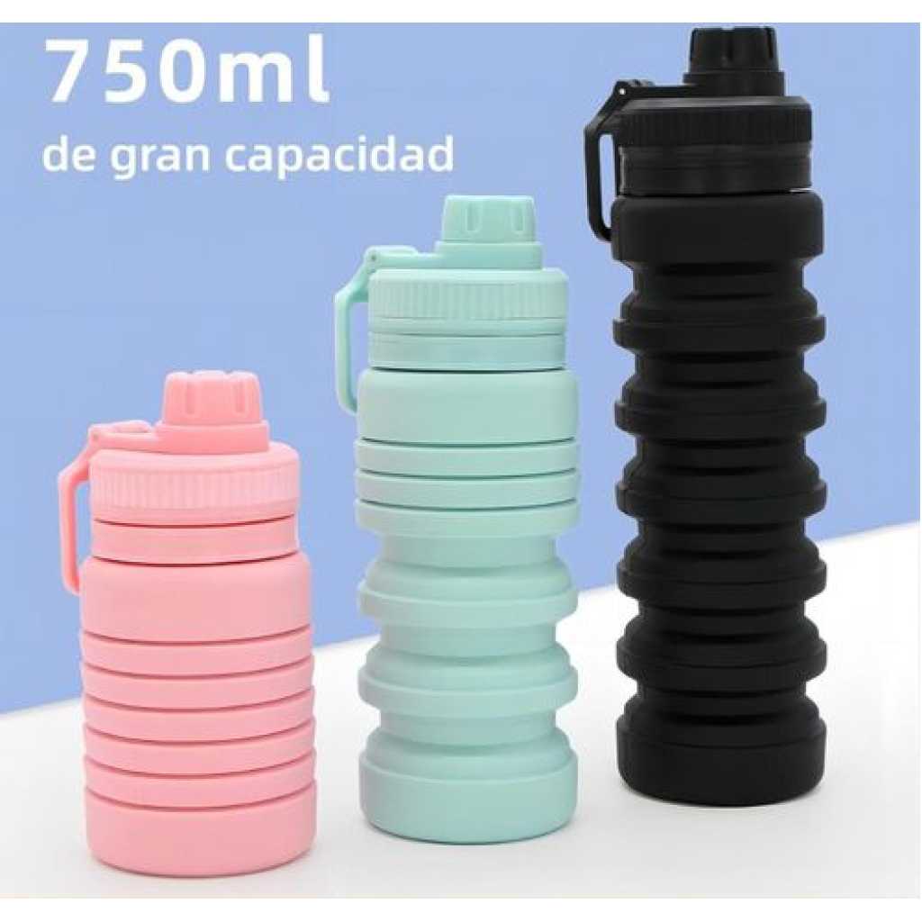 Reusable Silicone Collapsible Water Bottle, 750ml/25oz BPA-Free Large Capacity Foldable Silicone Water Bottle, Portable Leak-Proof Sports Water Bottle With Strap For Gym Sports Fitness Travel Camping Daily Hiking- Multicolor