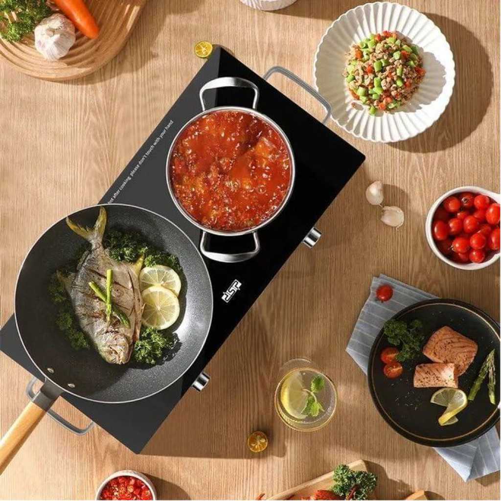 Dsp Double Seat Electric Infrared Cooker Induction Heater Ceramic Glass Plate LED Display Control Timer -Multicolor