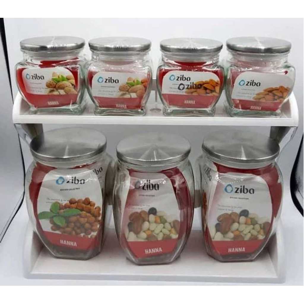 Oziba 7 PCS Glass Airtight Spice Jars Set Sugar Tea Coffee Canisters With Wall Attachable Stand- Multicolor