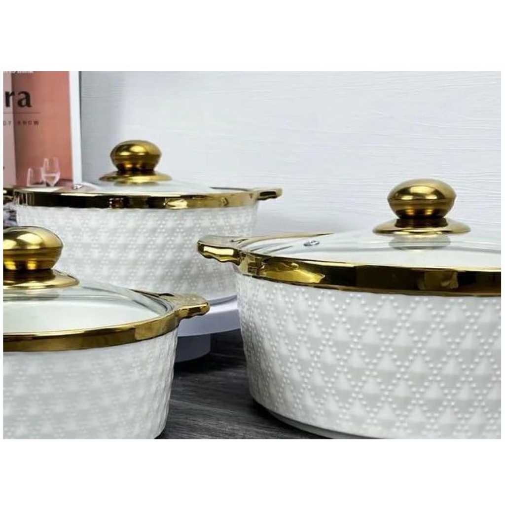 Round Ceramic Casserole Pot Tableware Candle Fire Heating Hotel Dry Soup Pot With Golden Lid