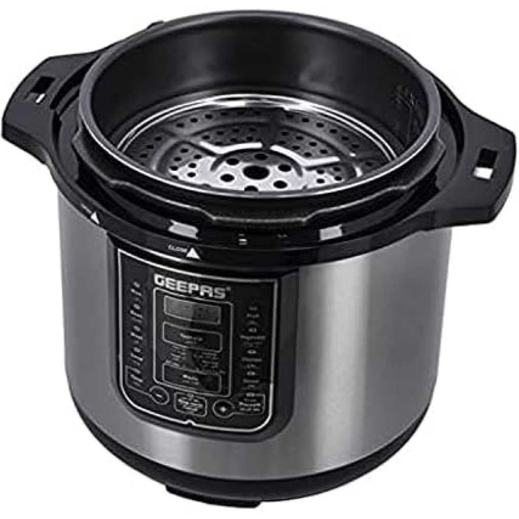 GEEPAS 12L Digital Multi Cooker | Pressure cooker, 4 digital LED display | 14 Smart Cooking Programs With One Touch , Auto Shut off Function | Ideal for Rice Meat bean vegetable Soup |Detachable Inner Lid, 1600.0 W GMC35030 Silver/Black