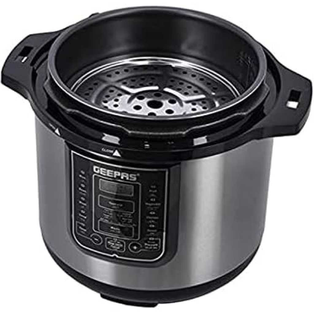 GEEPAS 12L Digital Multi Cooker | Pressure cooker,  4 digital LED display | 14 Smart Cooking Programs With One Touch , Auto Shut off Function | Ideal for Rice Meat bean vegetable Soup |Detachable Inner Lid, 1600.0 W GMC35030 Silver/Black