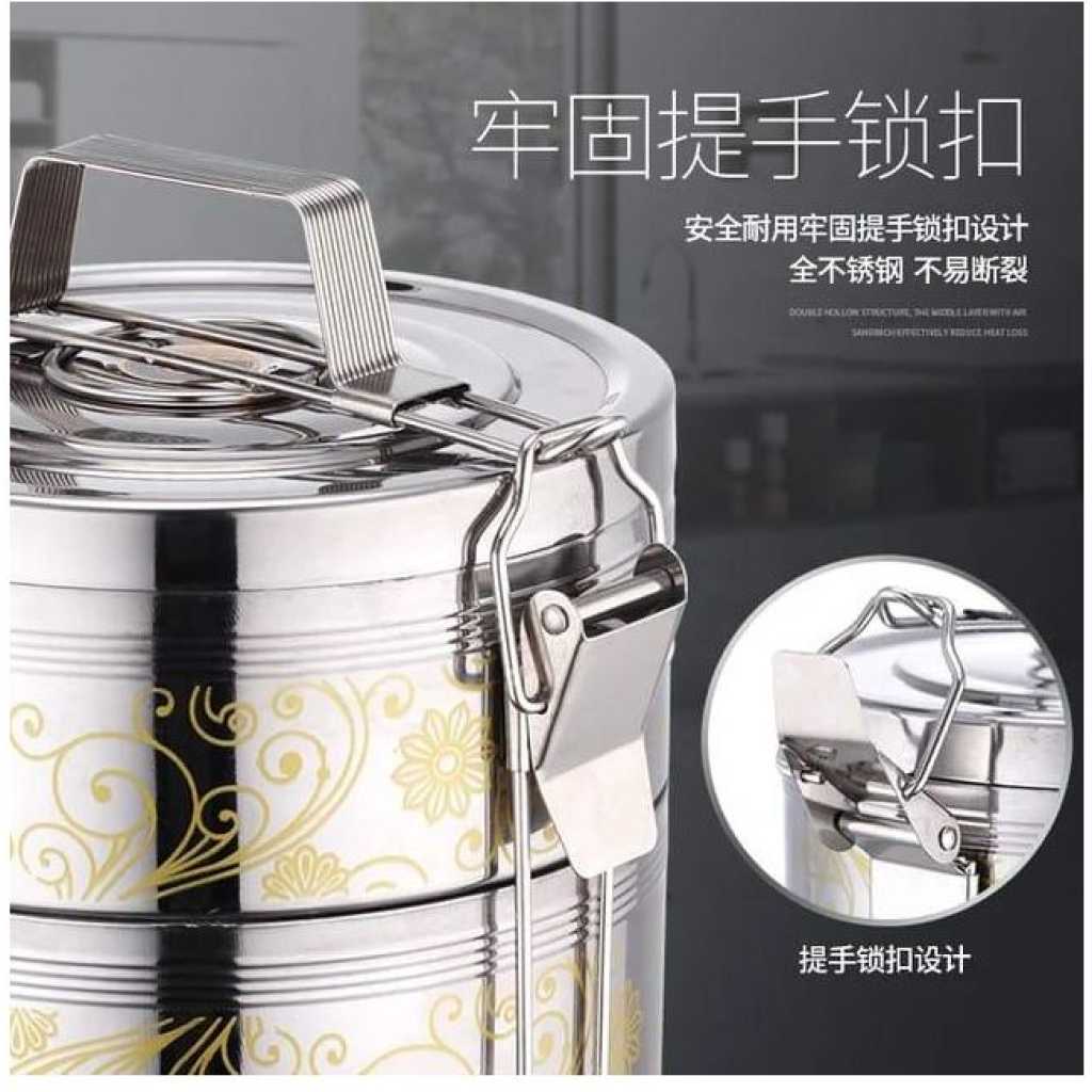23CM Stainless Steel Air Tight 5 Layers Food Container Carrier Lunch Box Tiffin -Silve