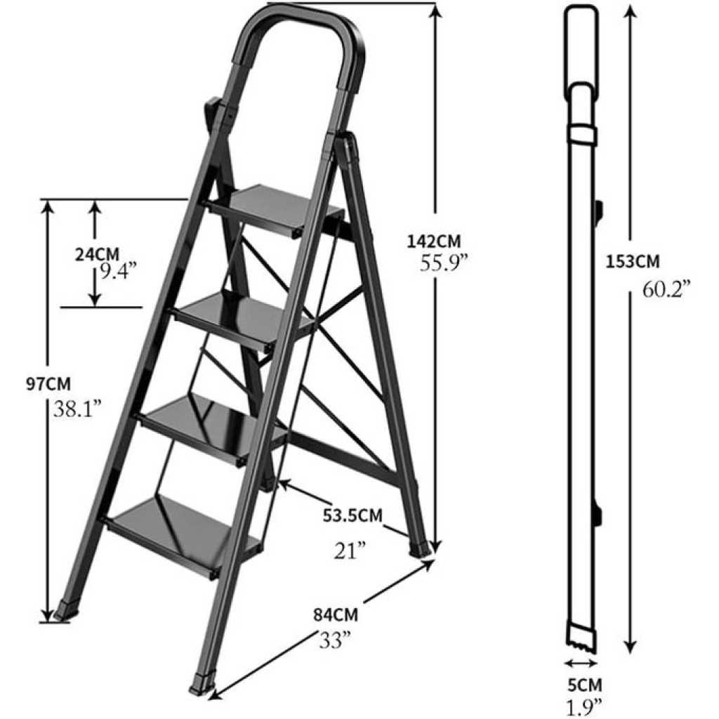 5 Step Ladder, Folding Step Stool with Anti-Slip Wide Sturdy Pedal with Convenient Handgrip, Portable Lightweight Aluminum Stepladder for Home, Office, Library Indoor 5ft Stepladders With Rubber-cotton Armrests